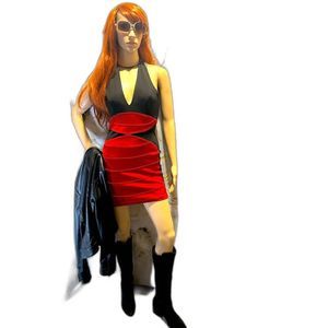 John Murrough Vintage mini cocktail dress black @ red halter top  size P